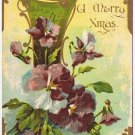 Christmas Postcard Embossed Purple Flowers Postmark 1908