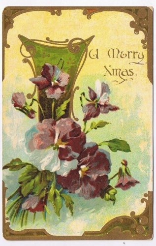 Christmas Postcard Embossed Purple Flowers Postmark 1908
