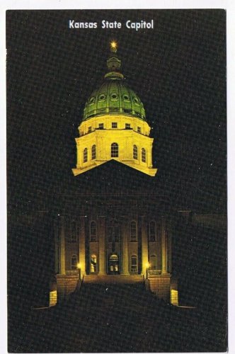 Kansas Postcard Topeka Kansas State Capitol West Entrance Night