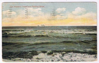 New Jersey Postcard Atlantic City Majestic Ocean & Passing Ships
