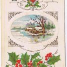 Christmas Postcard Mistletoe Home Snow River Scene Embossed Postmark 1916