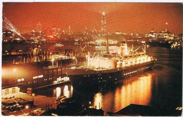 Postcard MiBustling Nighttime Activity Of The Port Of New York