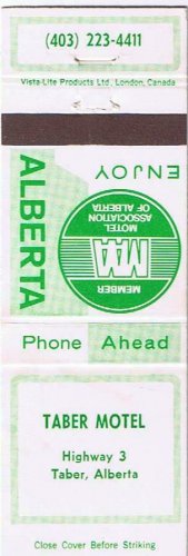 Matchbook Cover Taber Motel Taber Alberta