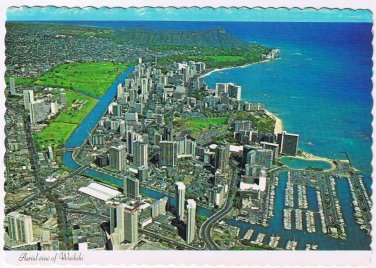 Hawaii Postcard Waikiki Beach & Diamond Head Aerial View