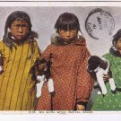 Alaska Postcard Arctic Native Children Costume and Dogs