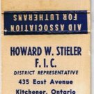 Matchbook Cover Howard W Stieler Aid Association Lutherans Appleton Wisconsin