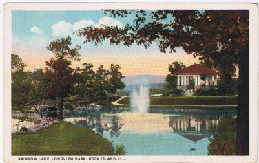 Postcard Rainbow Lake Longview Park Rock Island Illinois