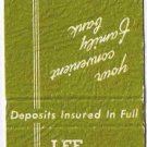 Matchbook Cover Lee Savings Bank Lee Massachusetts TV