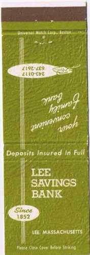 Matchbook Cover Lee Savings Bank Lee Massachusetts TV