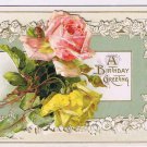 Greeting Postcard Birthday Fold Out Red Rose Embossed 1914