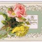 Greeting Postcard Birthday Fold Out Red Rose Embossed 1914