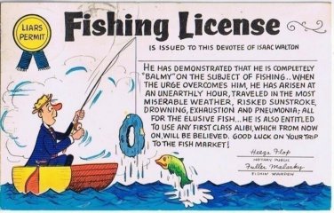 Comic Postcard Fishing License Liar's Permit