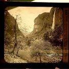 Magic Lantern Glass Slide Lauterbrunnen Valley & Waterfall Switzerland  1870s