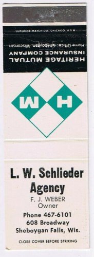 Matchbook Cover LW Schlieder Sheboygan Wisconsin