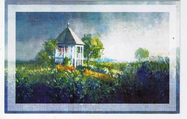 Art Postcard Gazebo Flower Garden