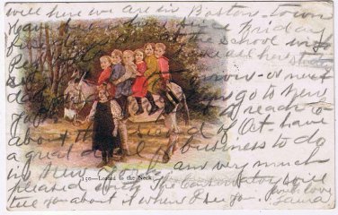 Comic Postcard Loaded To The Neck 6 Kids On Donkey 1906 Cumberland MD Postmark