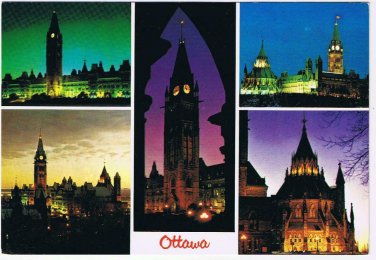 Ontario Postcard Ottawa Night Mood Parliament Buildings