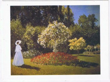 Art Postcard Monet Lady In Garden At Sainte Adresse Jeanne Marguerite Lecadre