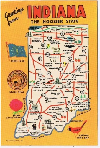 Indiana Postcard Pictorial Map