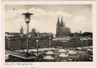 Postcard Koln a Rhiem Blick Auf Den Dam Cologne a Rhine View of the Dam Germany