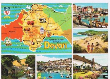 United Kingdom UK Postcard Devon Multi View Boats Beach Houses Bridge