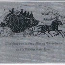 Christmas Silhouette Coach & Horses On Silver Plain Back