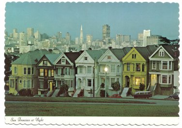 California Postcard San Francisco Victorian Houses At Night