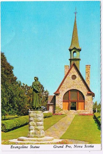 Nova Scotia Postcard Grand Pre Evangeline Statue Memorial Church