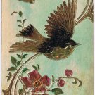 Greetings Postcard Embossed Poppies & Bird Gold Gilt