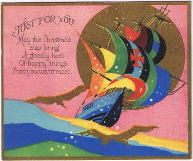 Christmas Card Just For You Christmas Ship Plain Back