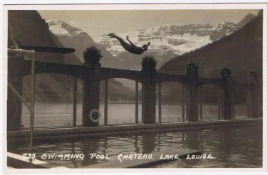 Postcard RPPC Swimming Pool Chateau Lake Louise Byron Harmon Along The CPR Line