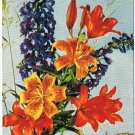 Postcard Bouquet Of Flowers Tiger Lilies Larkspur