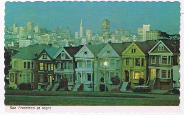 California Postcard San Francisco At Night Victorian Houses