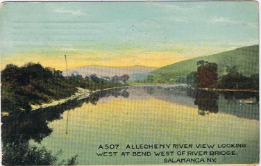 Postcard Allegheny River Looking West At Bend West Of River Bridge Salamanca NY