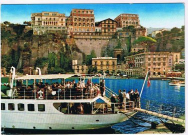 Italy Postcard Sorrento Harbour & Vittoria Hotel River Cruise Boat