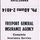 Matchbook Cover Freeport General Insurance Agency Bob Long Gil Rubly
