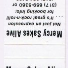 Matchbook Cover Mercy Sakes Alive Great Rock & Roll Music Booking Indianopolis