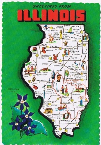 Illinois Postcard Pictorial Map