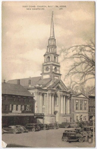 Postcard First Congregationsl Church Built 1786 Keene New Hampshire Old Cars