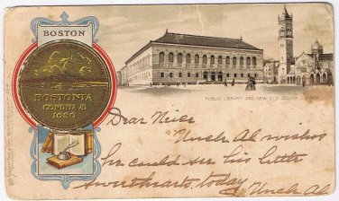 Postcard Public Library & New Old South Church Boston Massachusetts