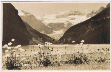 Postcard RPPC Lake Louise Spring Flowers Alberta Byron Harmon Along The CPR Line