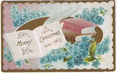 Merry Christmas Postcard Books Forget Me Nots Flowers