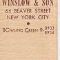 Matchbook Cover Winslow & Son Insurance New York City