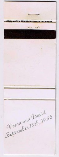 Matchbook Cover Wedding Vesna & David September 13 1986