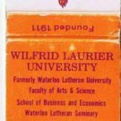 Waterloo Ontario Matchbook Cover Wilfred Laurier University Former Lutheran U