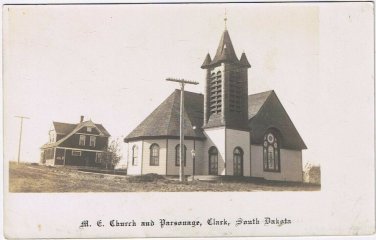 Postcard M E Church & Parsonage Clark South Dakota CH Miller Clark Publisher