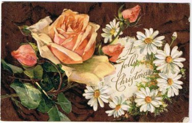 Christmas Postcard Roses Daisies Stewart & Woolf Series651 VINTAGE