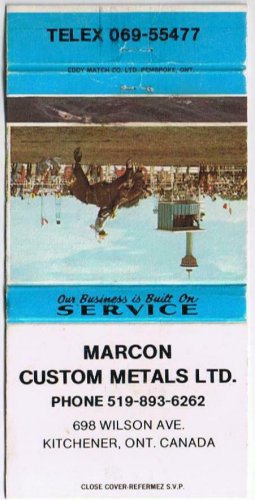 Ontario Matchbook Cover Kitchener Marcon Custom Metals