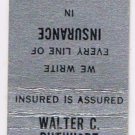 Matchbook Cover Walter C Ruthhart Insurance Bethlehem Pennsylvania