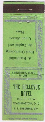 Matchbook Cover The Bellevue Hotel Washington DC